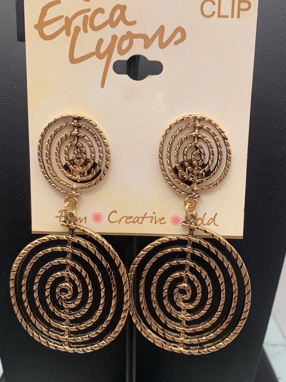 Vintage NOS Erica Lyons Gold Spiral Drop Clip-On Earrings